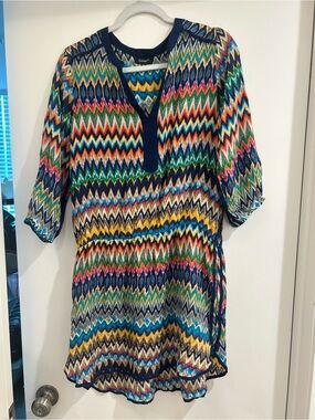 Tolani Multi-Color Chevron Mini Dress with Navy Trim